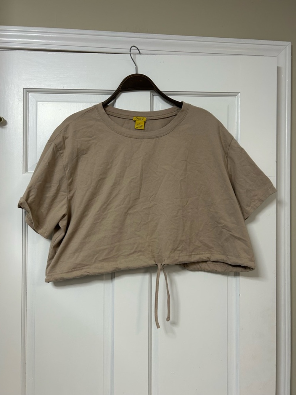 Daisy Taupe Drawstring Cropped Tee - Women
